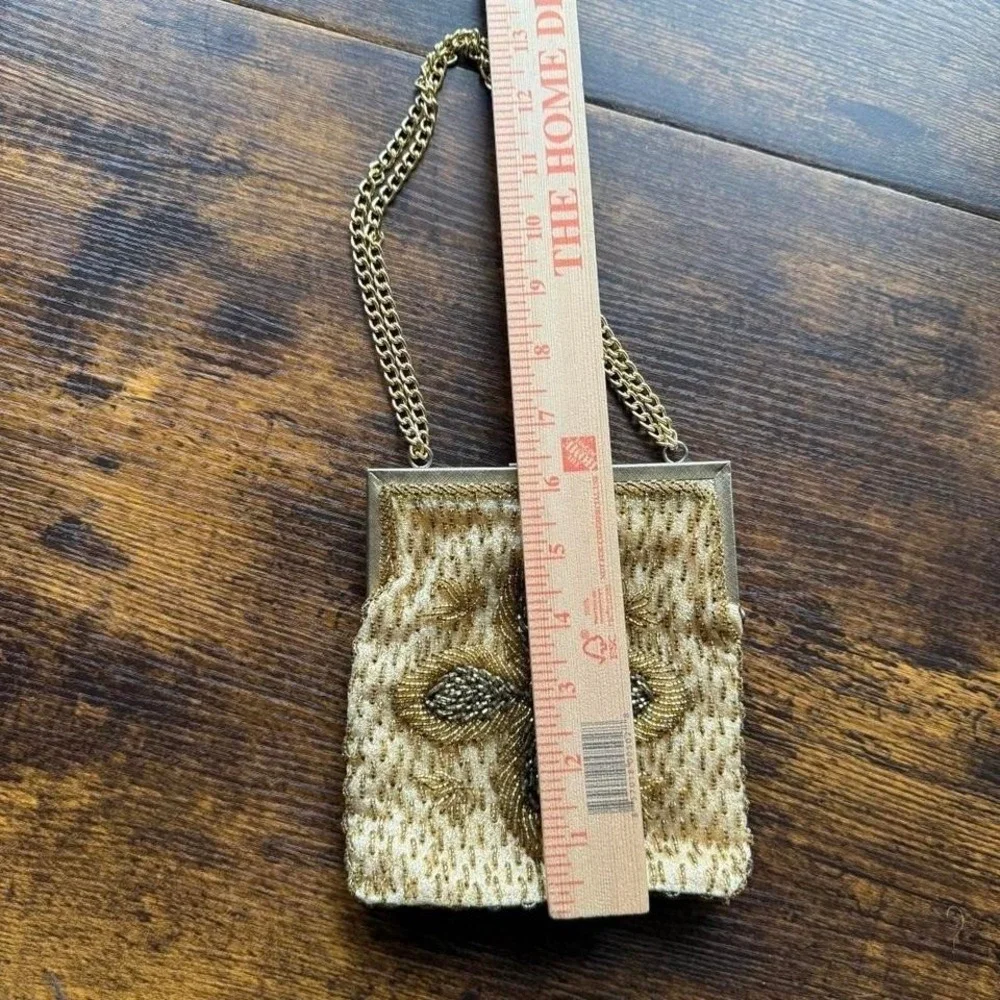 Vintage Gold Beaded Evening Bag Chain Strap Elegant Floral Unique